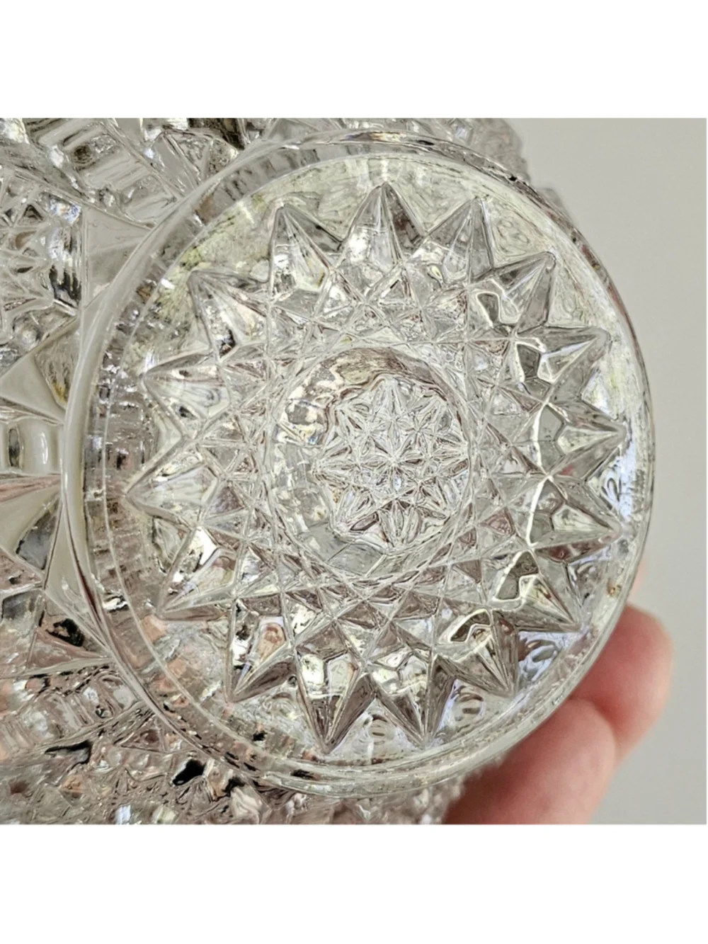 Vintage Pressed Glass Rose Bowl Small Squat Vase Hobstar & Crosshatch Pattern